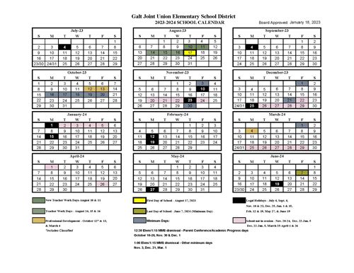 2023-2024 Galt Joint Union Elementary School District Calendar